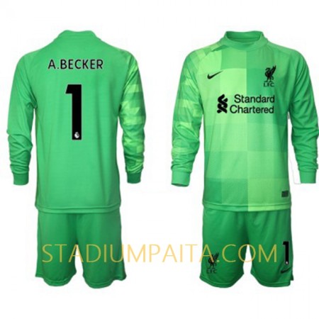 Virallinen pelipaita Liverpool Alisson Becker 1 Maalivahti Koti 2021-22 Pitkähihainen - Lasten( + Lyhyet housut )
